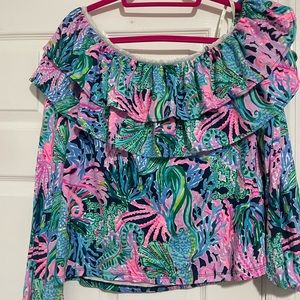 EUC SAMPLE lilly pulitzer off shoulder Bringing Mermaid Back ruffle top